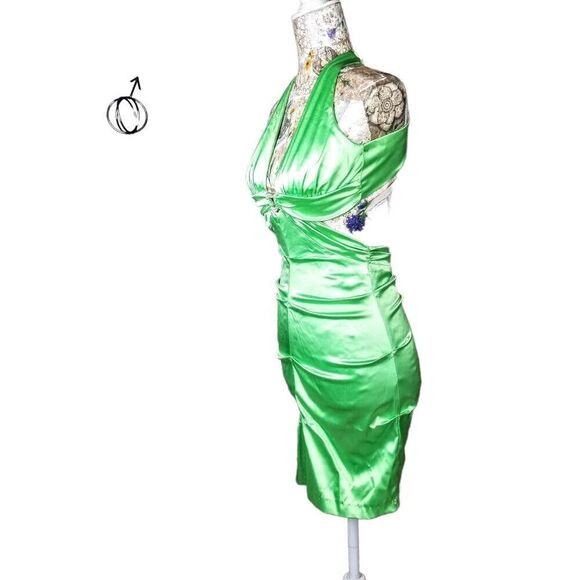Short Green Halter Cut Out Waist Tight Bodycon Evening Cocktail Mini Dress - Picture 7 of 16